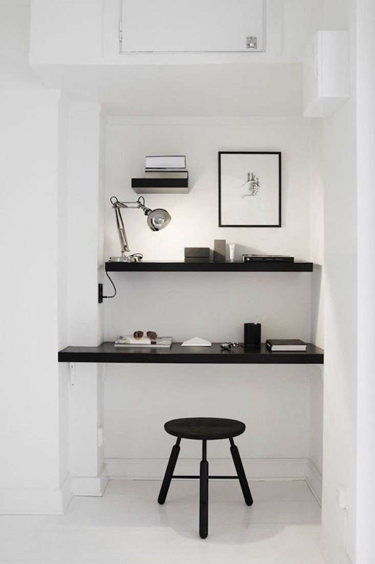 a couple of shelves inserted in an unused corner create an instant workspace in 18