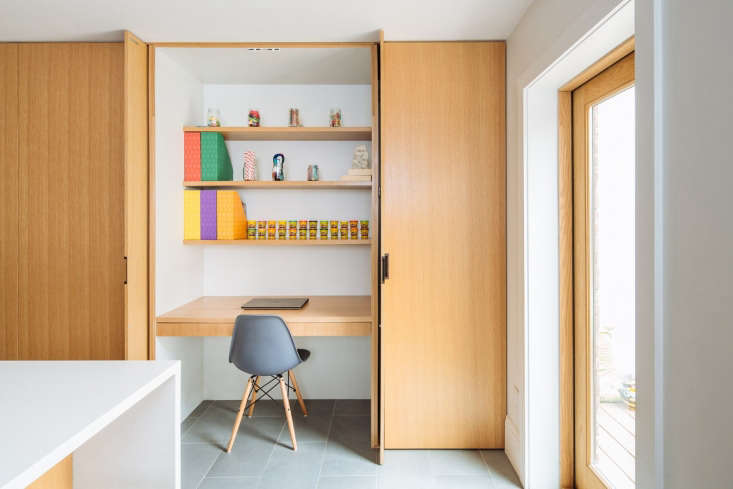 architect sonya lee designed a small crafting station to be tucked behind cust 17