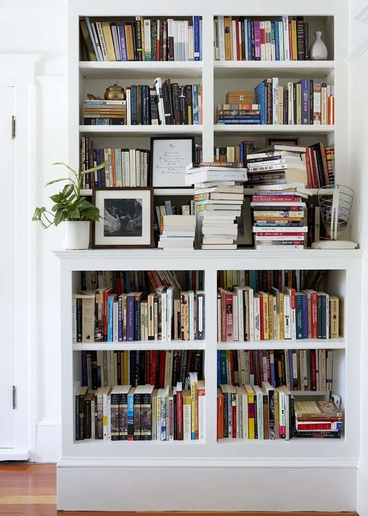Leave it to a pair of writers to reimagine bookshelves. Novelists Ayelet Waldman and Michael Chabon had two tiers built into the lower shelves to accommodate their overflowing collection. See Serenity Now: A No-Drama Bedroom in Berkeley, CA. Photograph by Aya Brackett.