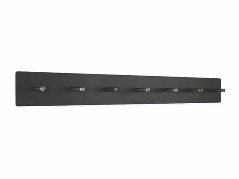 For a modern look, this steel Multiple Wall Hook from Room and Board features seven pegs. 36″ x 3″ x 4″; $129.