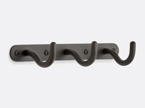 From Rejuvenation, this Triple Utility Hook is constructed from solid brass with an oil-rubbed finish. 8.5″ x 1.4″ x 2.6″; $56.