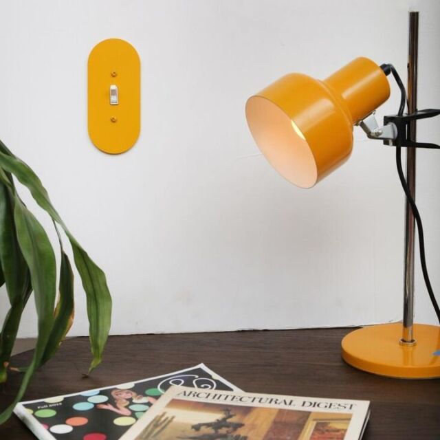 Some of our readers ask for more color in the spaces we feature. Here is one strategic design move that doesn't require a commitment to full-on, full-blown color-everywhere interiors: Newmade LA offers this powder-coated Pill-Shaped Switch Plate in pink, yellow, white, or brass; $25.

#lamp #desklamp #colorpop #colorful #organizedhome